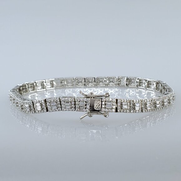 Solid Sterling Silver Mens 2ct Square Diamond Tennis Bracelet Guys Jewelry 7" 8" - Picture 4 of 5
